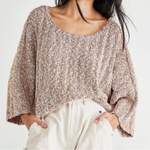 Free People Sweater Oversized Crop Boxy Fit Good Day Pink Brown Beige